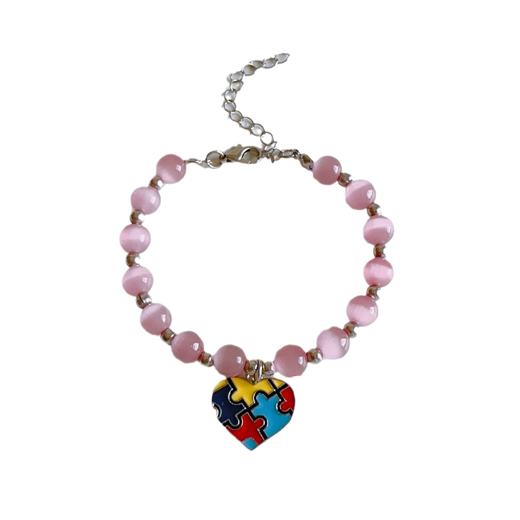 Wholesale Puzzle Love Pendant Pink Opal Bracelet